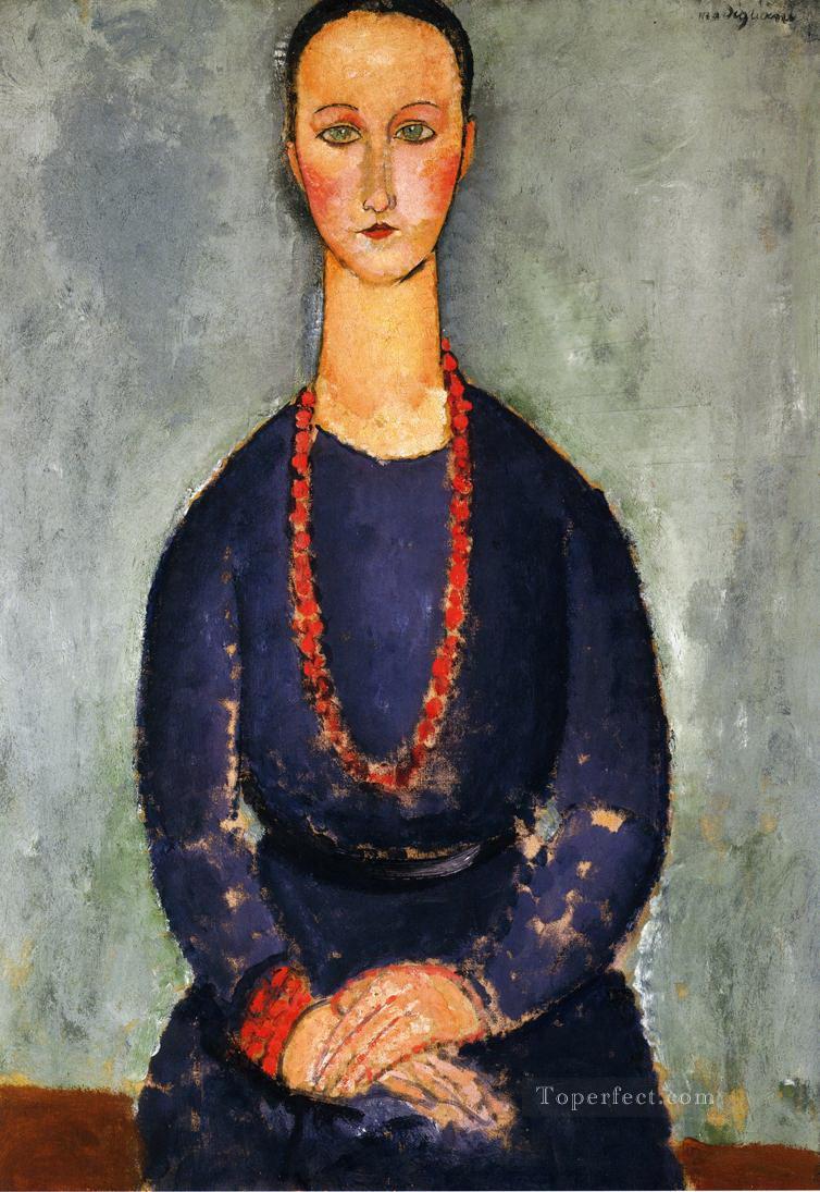 woman with a red necklace 1918 Amedeo Modigliani Oil Paintings